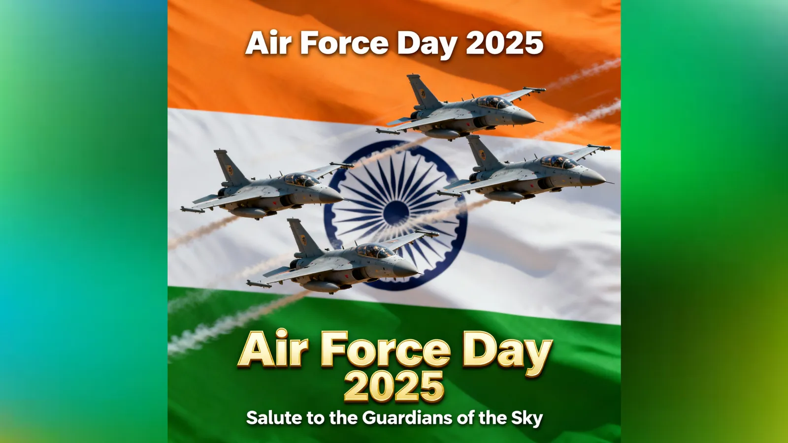 Graphic of fighter jets over the Indian flag marking Air Force Day 2025