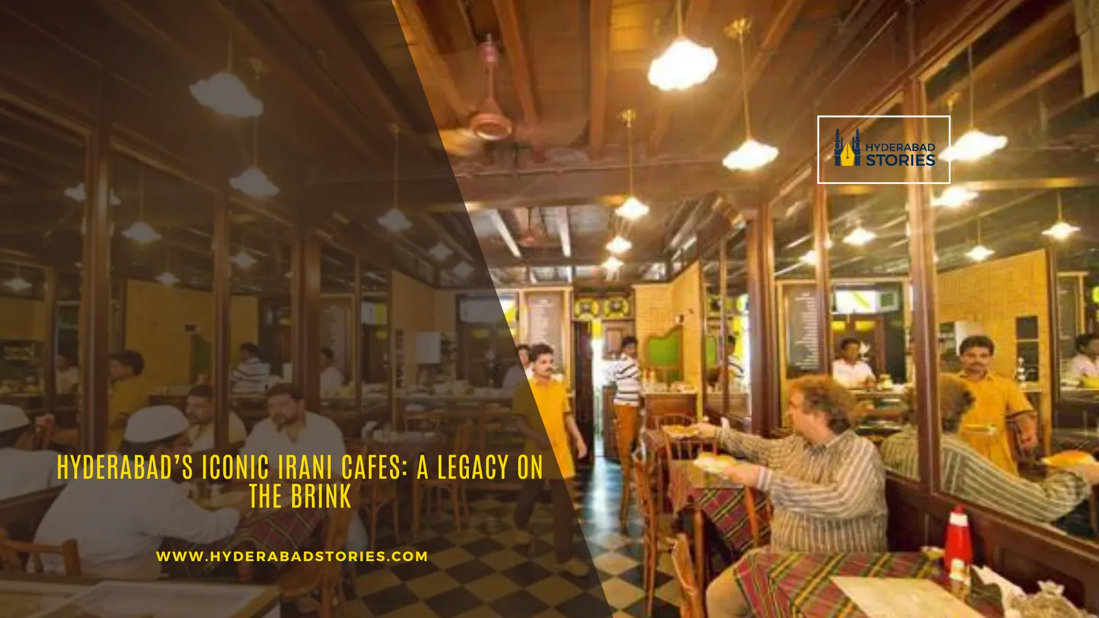 News graphic of a long cafe interior with wooden partitions and seated customers