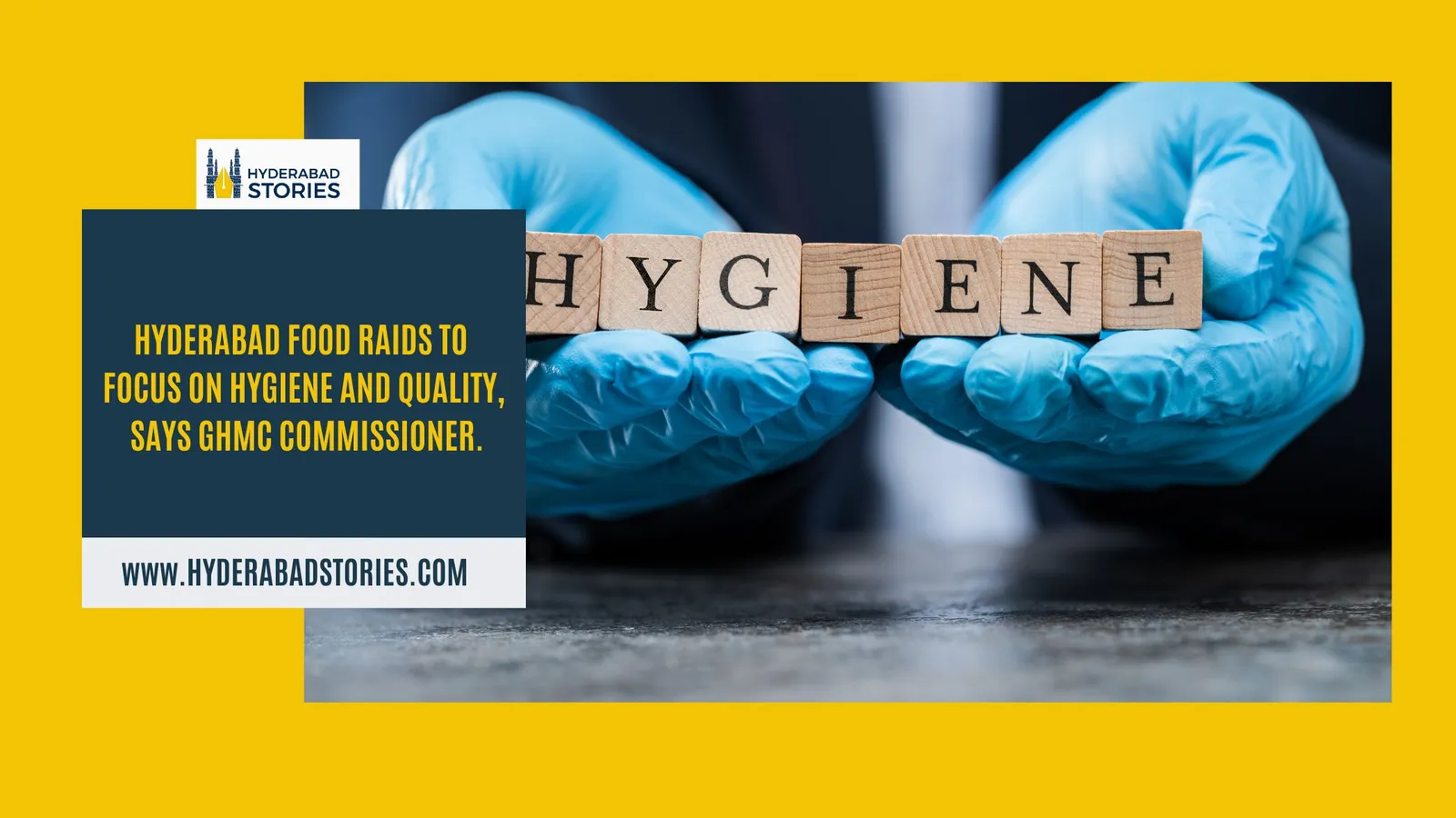 News graphic of gloved hands arranging lettered blocks spelling hygiene