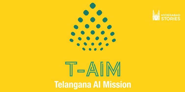 Yellow graphic with a dotted logo for a state artificial intelligence mission