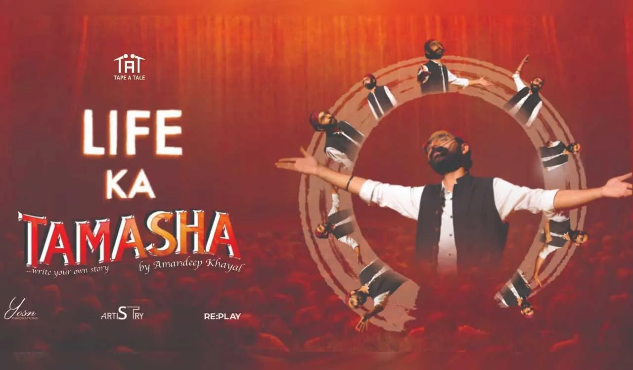 Event poster of a performer with arms outstretched on a red circular stage