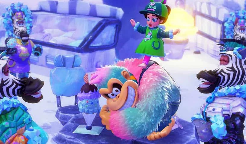 Colourful animated characters in a stylised illustrated scene
