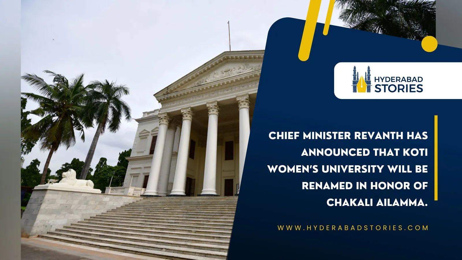 News graphic of a colonnaded government building behind palms