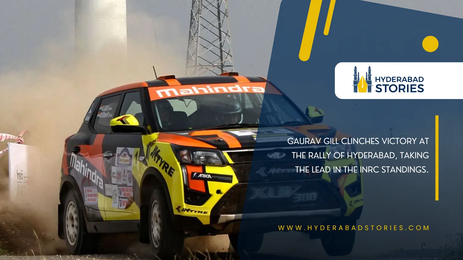 Gaurav Gill clinches victory at the Rally of Hyderabad, taking the lead in the INRC standings.