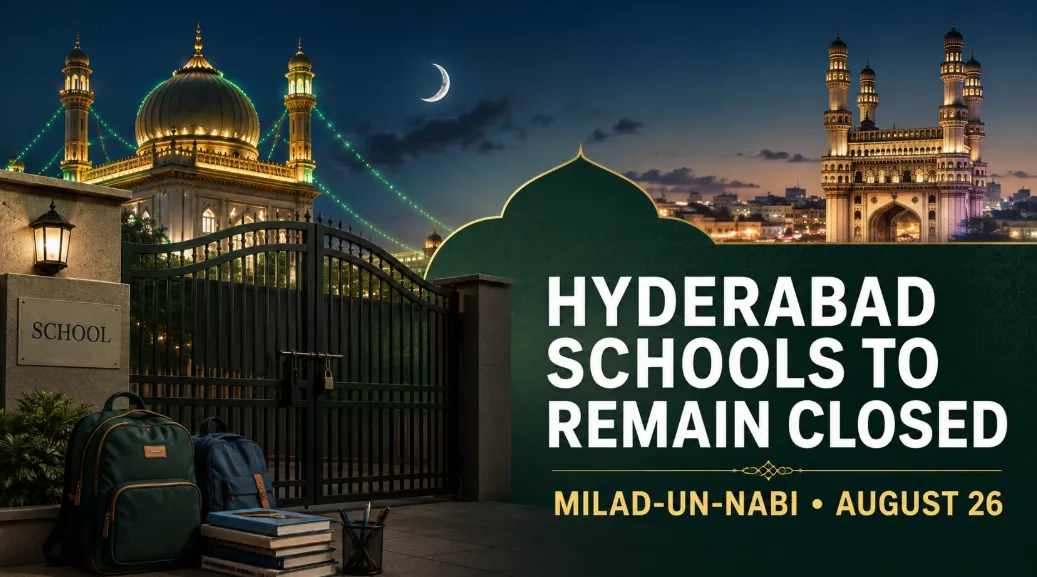 Graphic of a mosque and monument announcing school closures