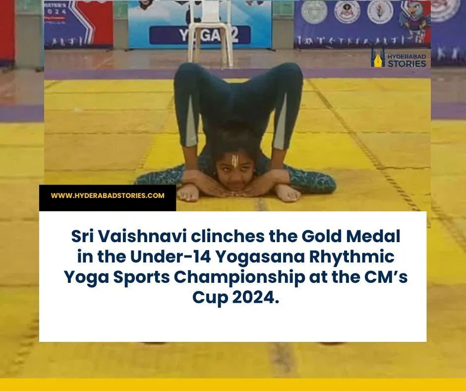 News graphic of a young gymnast performing a yoga posture