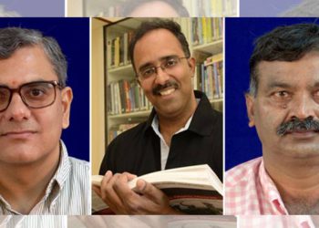 L-R) File photos of Prof. Ashwini Nangia, Prof. Pramod K. Nayar, and Prof. M.N.V. Prasad