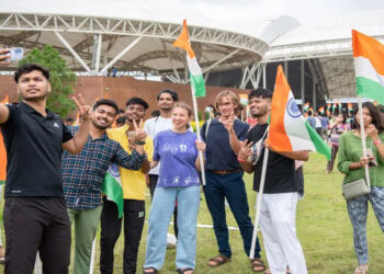 Hyderabad: Youth from across the world wave the Indian National Flag at the world’s largest meditation center