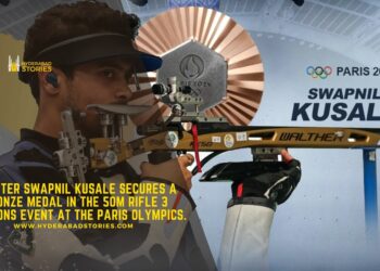 Shooter Swapnil Kusale secures a bronze medal in the 50m rifle 3 positions event at the Paris Olympics.