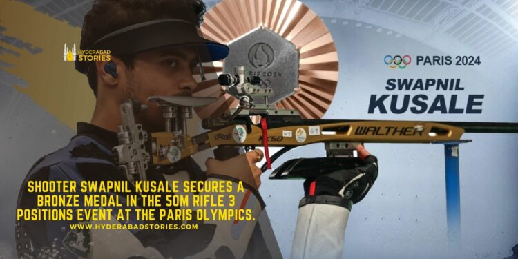 Shooter Swapnil Kusale secures a bronze medal in the 50m rifle 3 positions event at the Paris Olympics.
