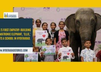 Asia’s first empathy-building animatronic elephant, ‘Ellie,’ visits a school in Hyderabad.