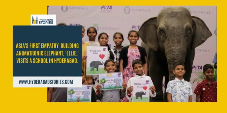 Asia’s first empathy-building animatronic elephant, ‘Ellie,’ visits a school in Hyderabad.