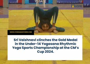 Sri Vaishnavi clinches the Gold Medal in the Under-14 Yogasana Rhythmic Yoga Sports Championship at the CM’s Cup 2024.